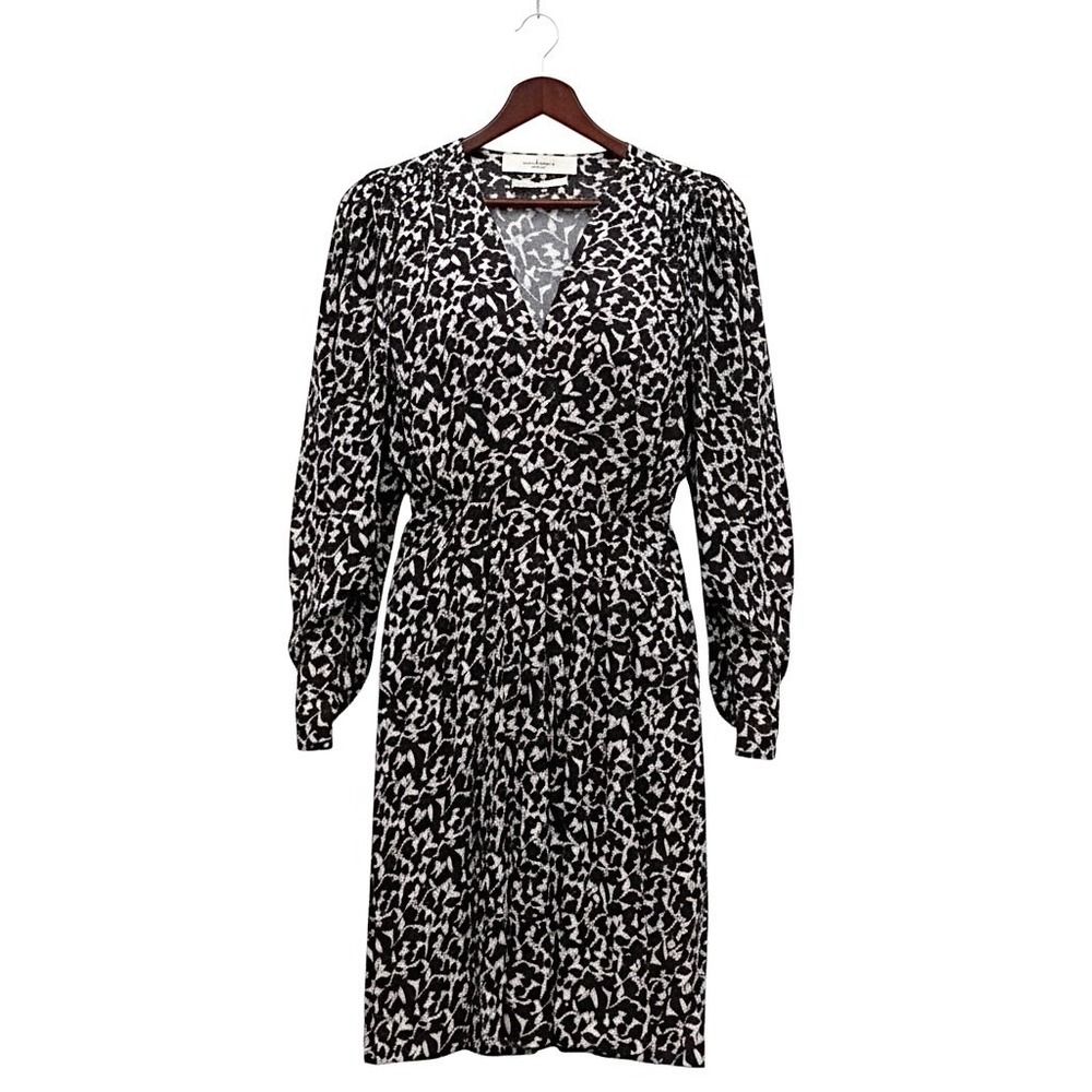 Isabel Marant Arone Pleated Mini Dress Size 36 Black Ecru Print New